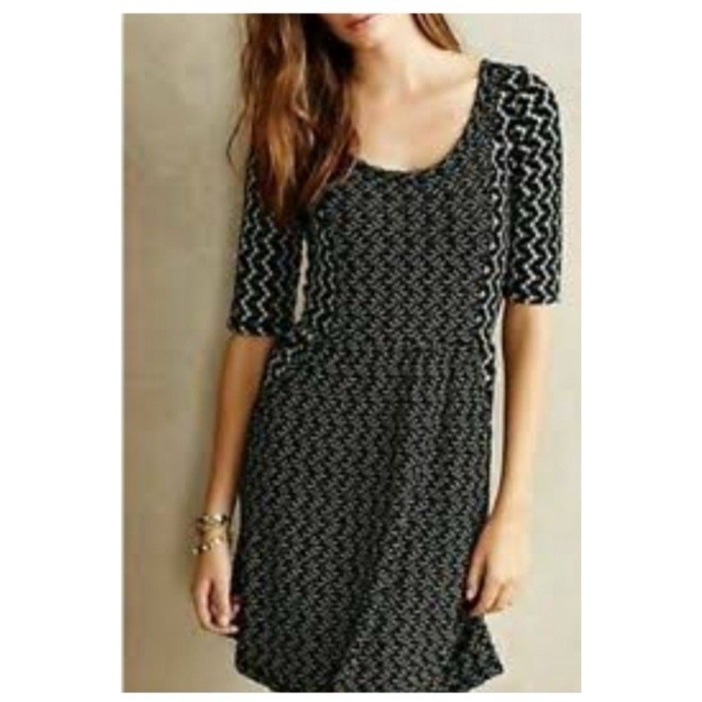 Saturday Sunday Anthropologie Sz XS Black Multi Print Textured Dress Geometric‎ - Picture 3 of 10
